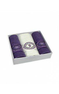 Набор полотенец Карвен "PANO 2" махра 50*90(2)/70*140 HS 1639 v6 крем/т.лиловый