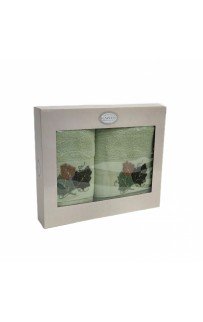 Набор полотенец в коробке Карвен "ЛИСТЬЯ" махра 50*90/70*140 HS1719 v5 фисташковый (Акция)