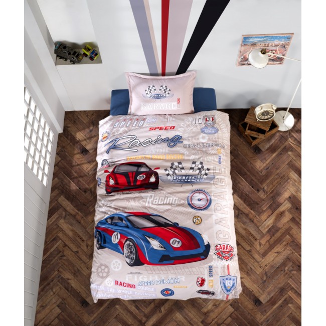 Постельное белье "Карвен" YOUNG STYLE ранфорс 1,5 спальн. Garage Blue v-1