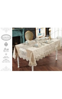 Скатерть Карвен "DATE"160*300 с салфетками велюр с кружевом 31предмет M 793 cappuccino/капучино