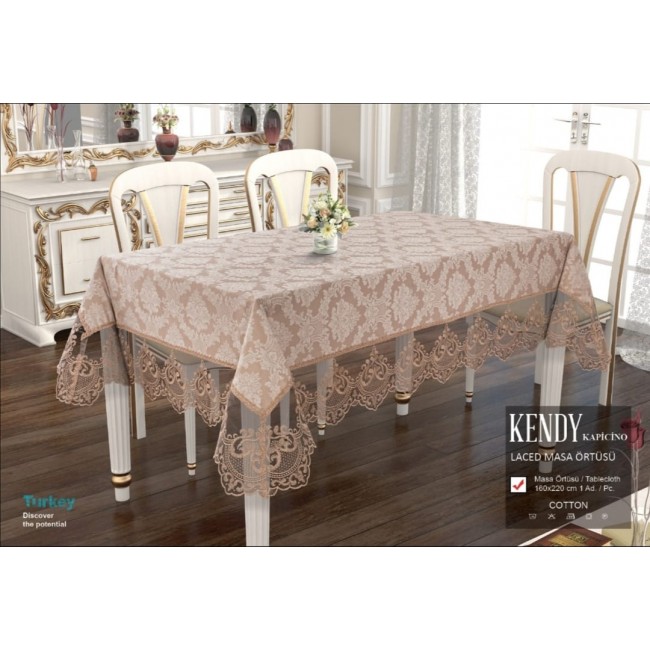 Скатерть Карвен "KENDY" 160*220 с гипюром М 784 kapucino/капучино