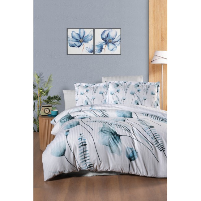 Постельное белье Карвен Stripe Satin с цветным принтом семейное N251-SB009 (7пр.) (Акция)