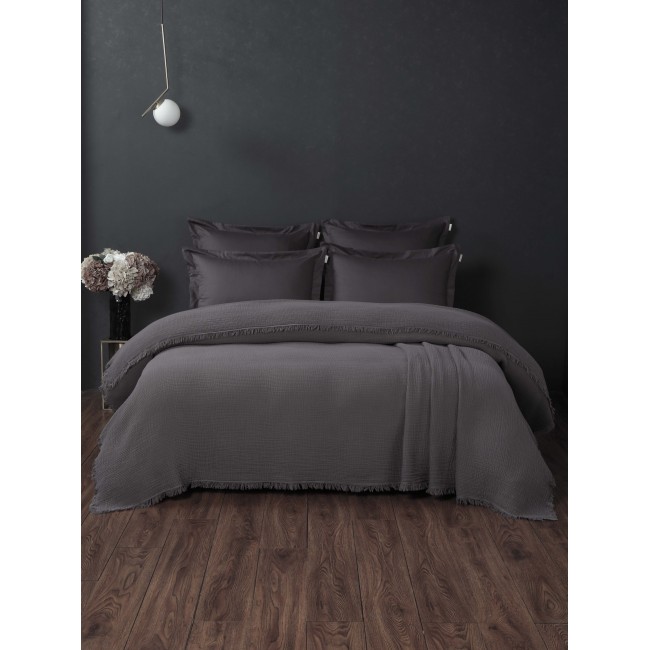 Комплект с одеялом Stonewash Muslin (графит) с покрывалом KAZANOV.A. Евро