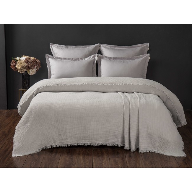 Комплект с одеялом Stonewash Muslin (серебро жемчуг) с покрывалом KAZANOV.A. Евро