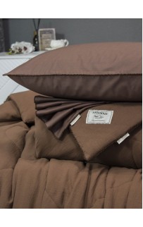 Комплект с одеялом Muslin & Satin Solid color (брауни охра) комплект Евро KAZANOV.A