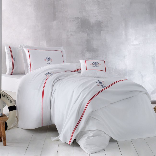 Комплект постельного белья Tivolyo Home NAVY белый KING SIZE