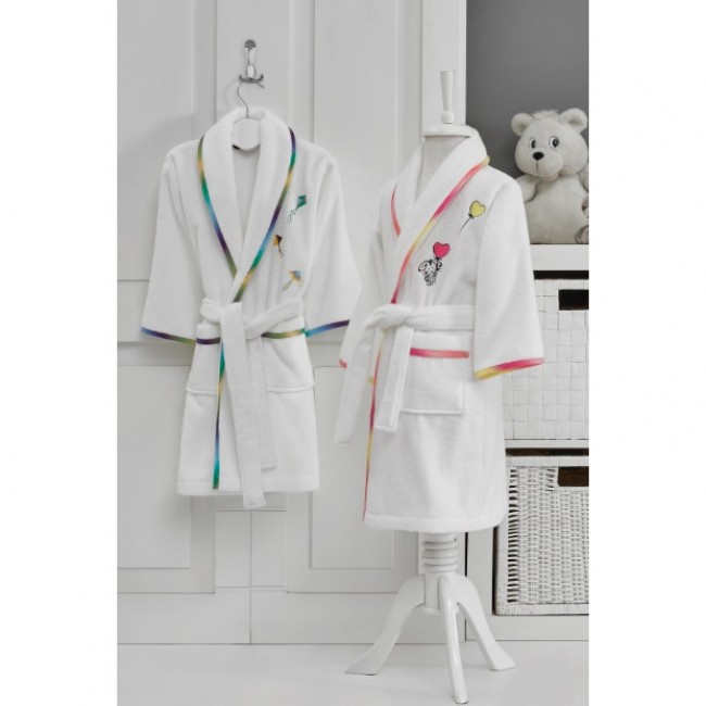 Детский халат Soft cotton RAINBOW бело-жёлтый 7-8 лет