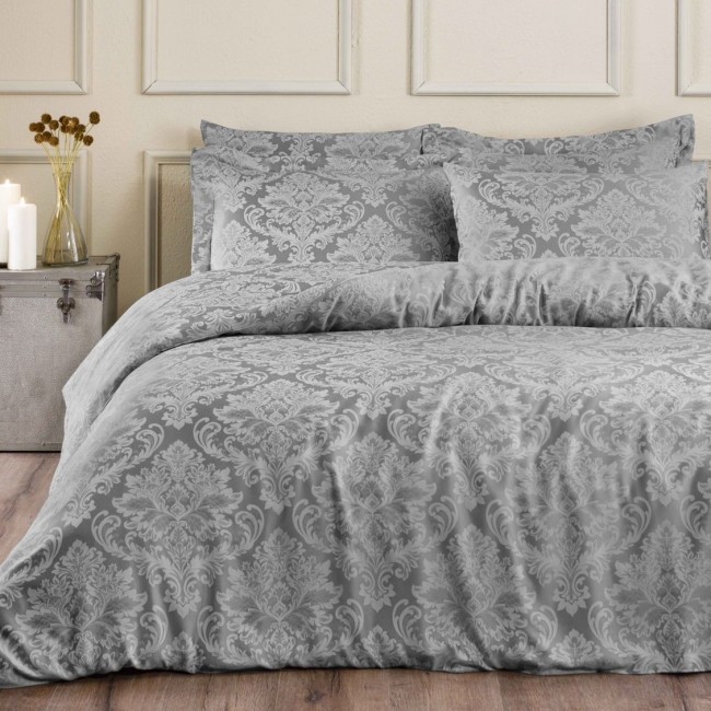 Комплект постельного белья Tivolyo home BAMBURA серый Евро