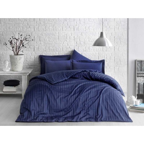 Комплект постельного белья Tivolyo home JACQUARD BANDED синий Евро