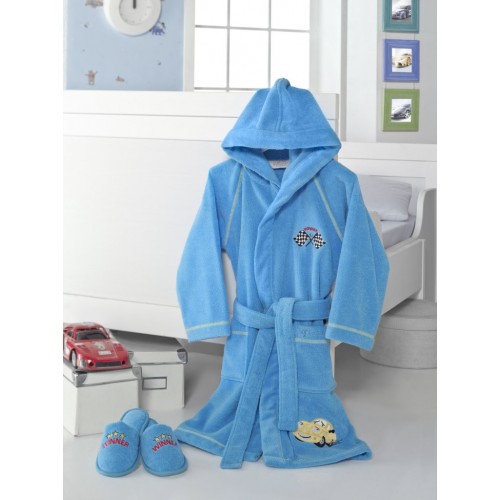 Детский халат Soft cotton PILOT голубой 104