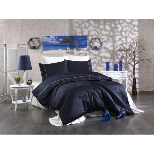 Комплект постельного белья Grazie Home ALIх тёмно-синий/кремовый Евро