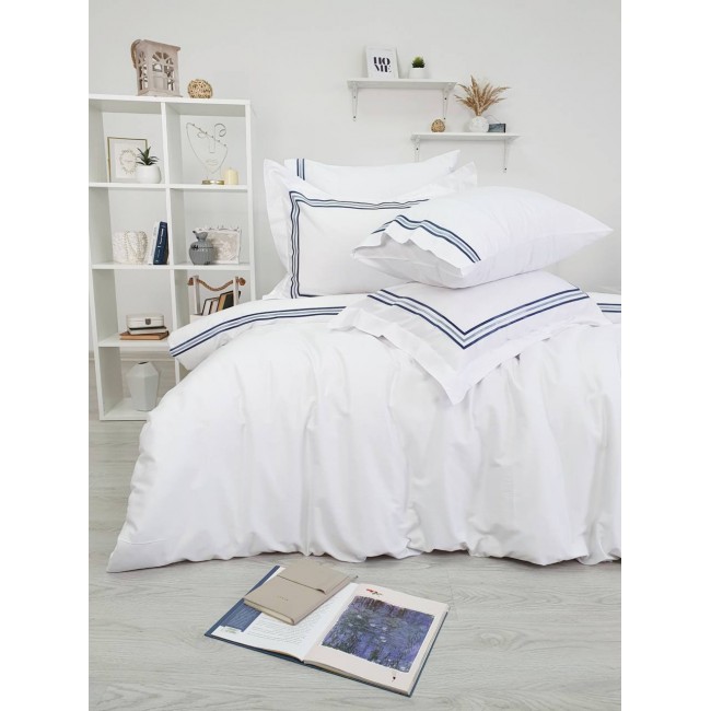 Комплект постельного белья Tivolyo Home LINE белый/синий Евро