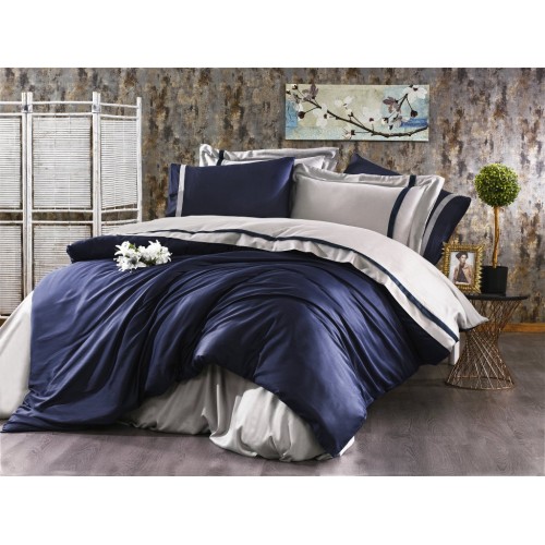 Комплект постельного белья Grazie Home ELITE тёмно-синий/серый Евро