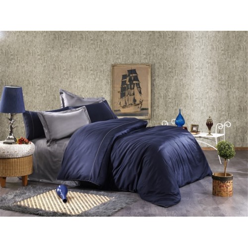 Комплект постельного белья Grazie Home ALIх тёмно-синий/антрацит Евро