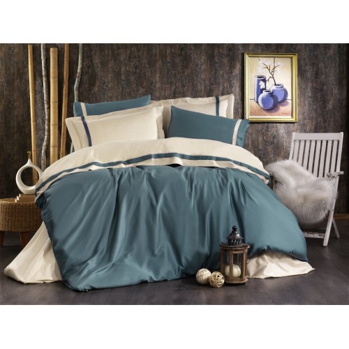 Комплект постельного белья Grazie Home ELITE голубой/бежевый Евро