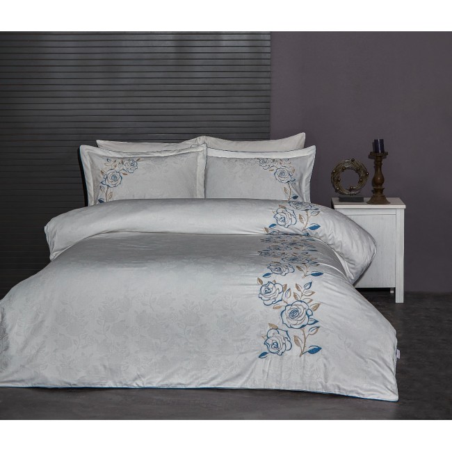 Комплект постельного белья Grazie Home SOLIN кремовый/голубой Евро