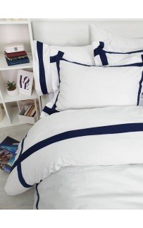 Комплект постельного белья Tivolyo Home BANDA белый/синий семейный