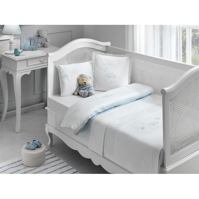 Комплект детского постельного белья Tivolyo home HAPPY BEBE голубой с покрывалом